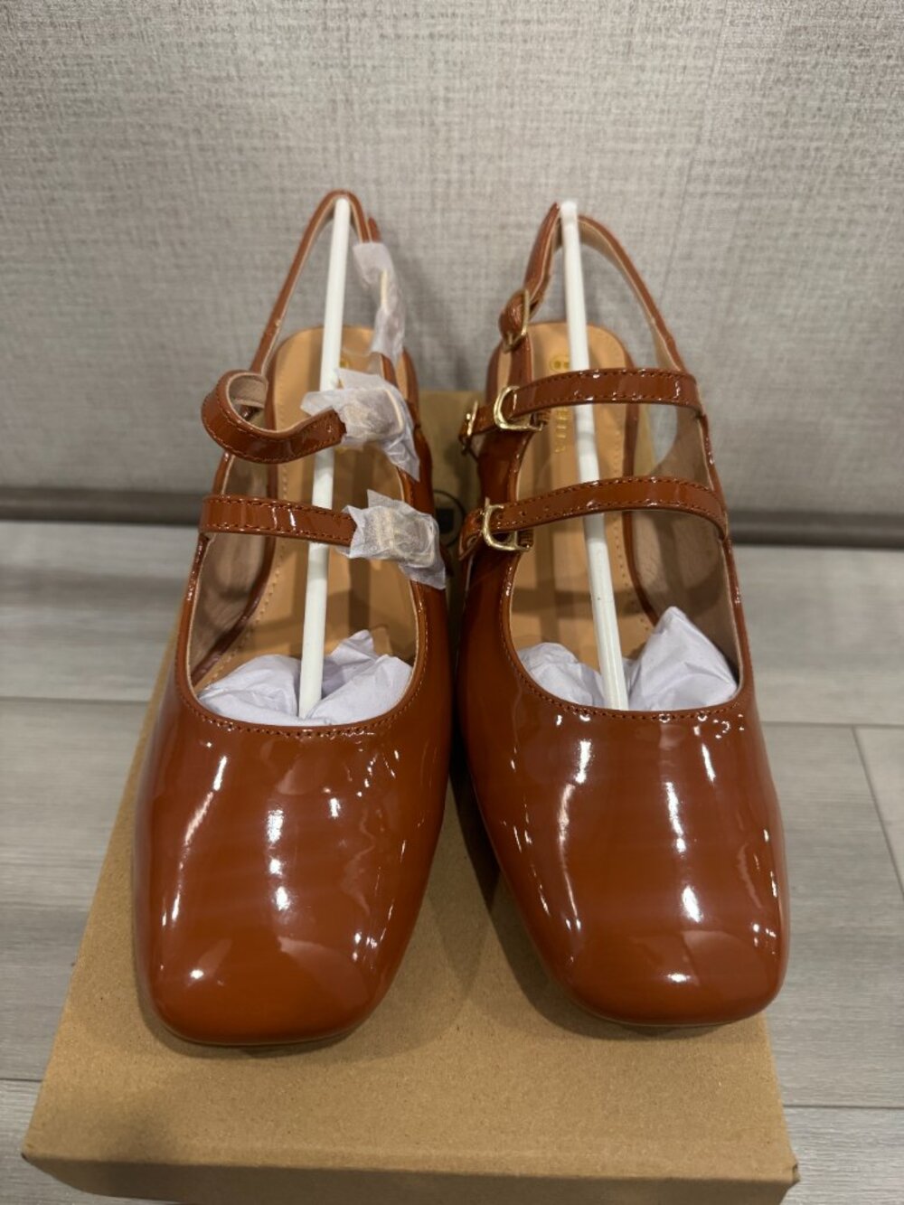 Newbella Brown Patent Mary Jane Slingback | Double Strap | Square Toe | 8.5 NIB - Picture 5 of 11